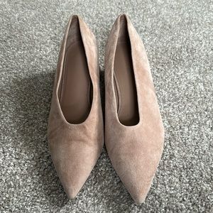 Vince Cream Suede Block Heel Pumps